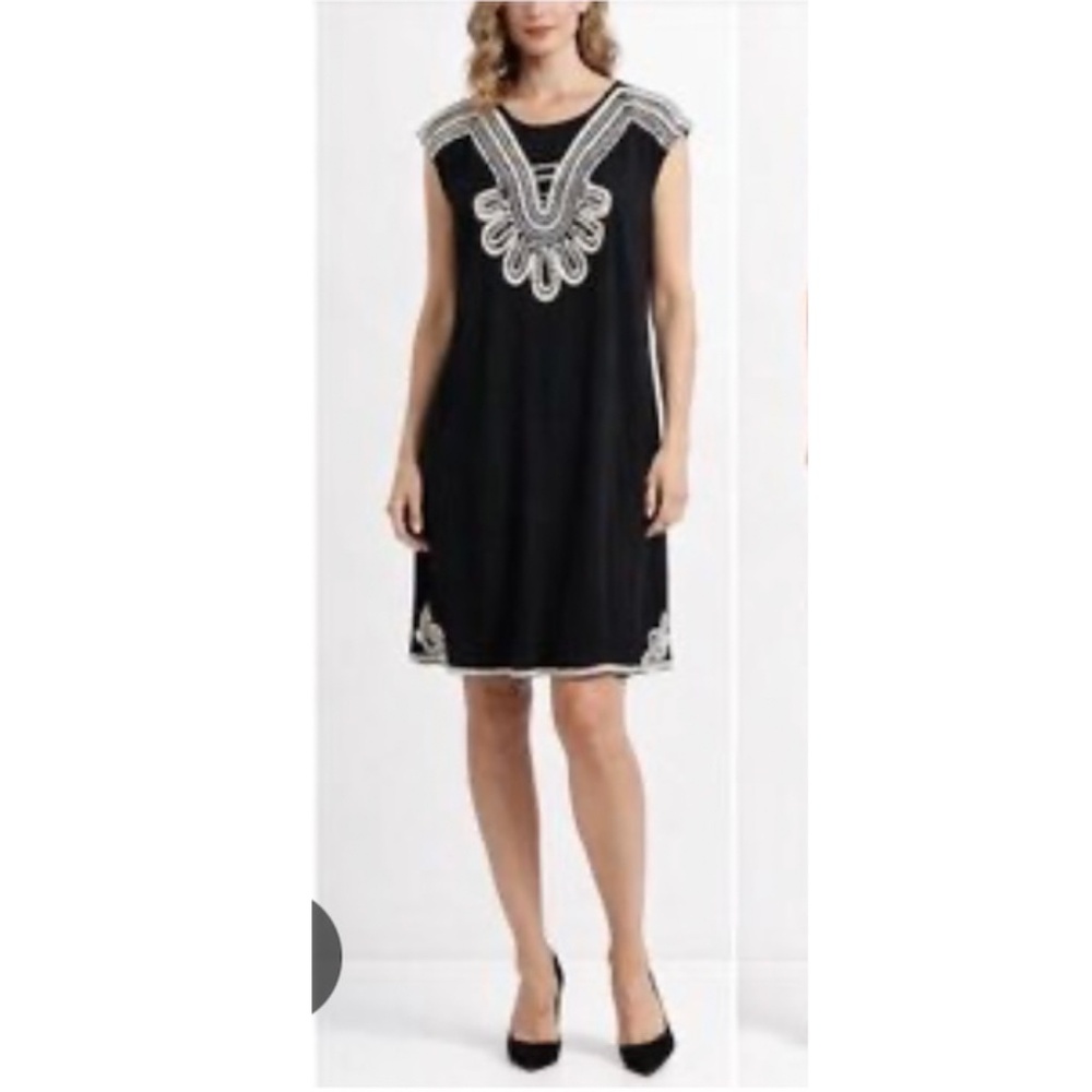 NWT Alfani Black Sleeveless Dress with Soutache Trim - Size Medium